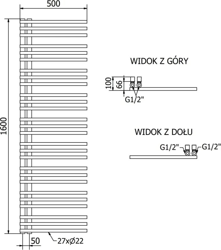 Mexen Neptun grzejnik łazienkowy dekoracyjny 1600 x 500 mm, 662 W, biały - W101-1600-500-00-20