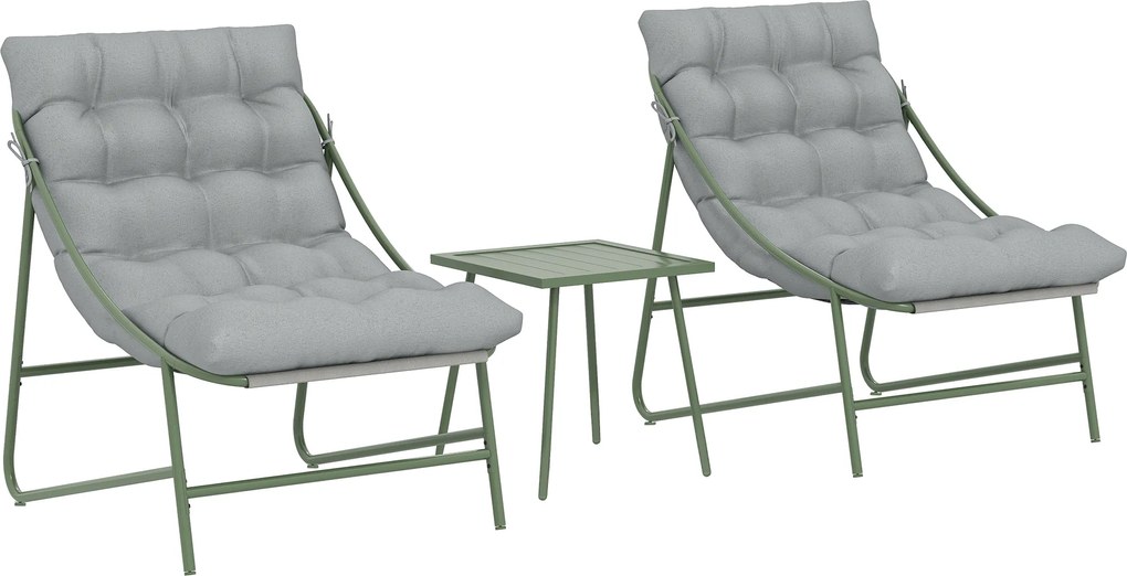 Outsunny Zestaw Mebli Balkonowych 3-częściowy z Stolikiem, Poduszkami, Stalową Ramą i Regulowanymi Nóżkami - Jasnoszary | Aosom PL