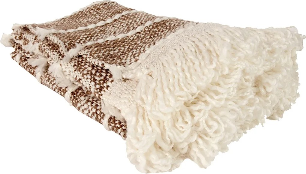 Pleciony Koc Taupe z Frędzlami 120x150 cm 100% Poliester Komfort Cocooning