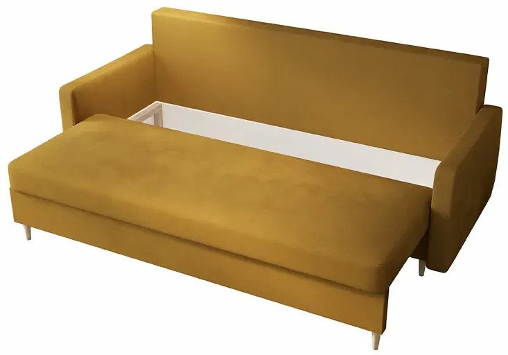 Musztardowa Sofa Rozkładana Z Pojemnikiem Na Pościel B0-B87