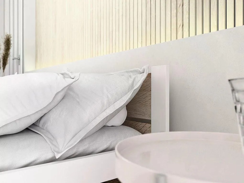 Łóżko IKAROS DOUBLE 80 x 200 cm, białe/dąb sonoma Materac: Materac Sommera 18 cm