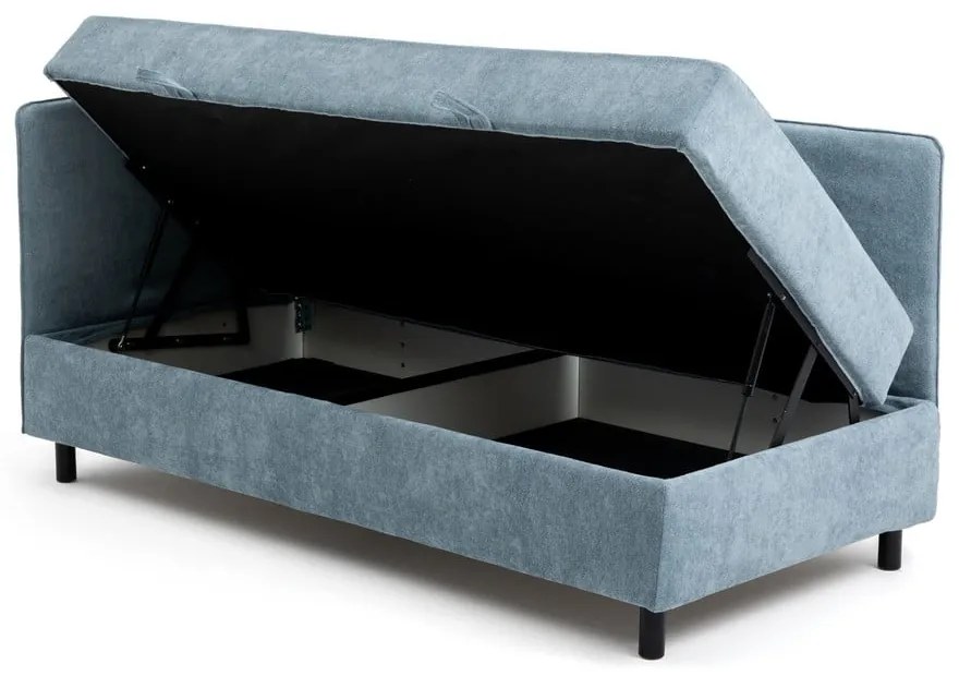 Niebieskie tapicerowane łóżko jednoosobowe ze schowkiem i materacem 90x200 cm Avela – Bonami Selection