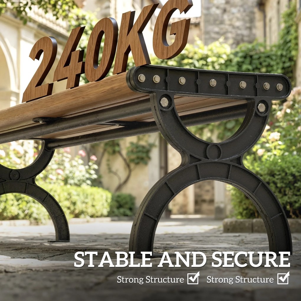 Outsunny Ławka 2-osobowa, ławka zewnętrzna z metalową ramą i siedziskiem z listew, meble tarasowe do ogrodu i na taras | Aosom PL