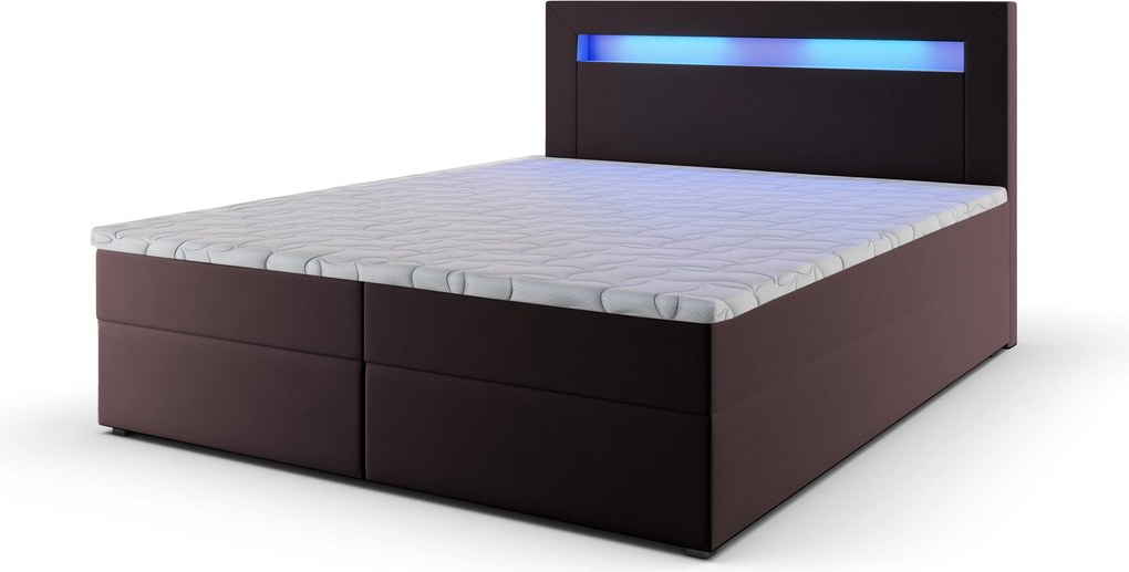 Masseno Łóżko kontynentalne PLATO 140x200 cm LED z pojemnikiem na pościel - Brązowy, MADRYT 928