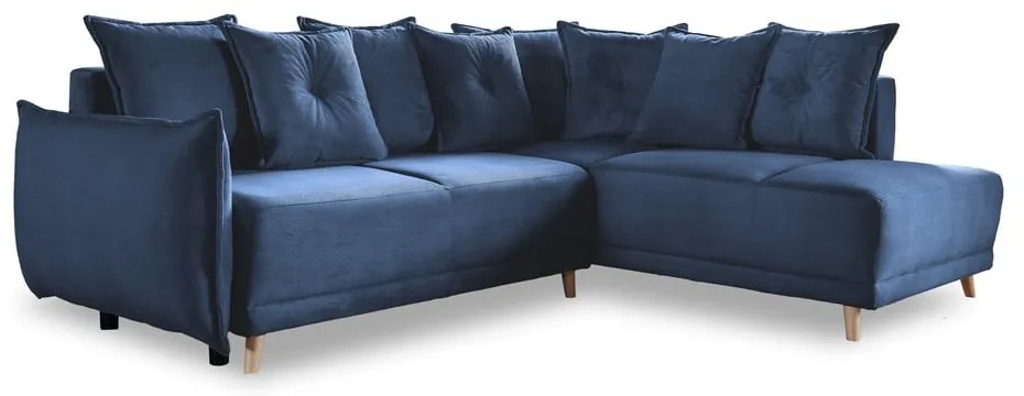 Ciemnoniebieski sztruksowy rozkładany narożnik (prawostronny) Lazy Lukka – Miuform