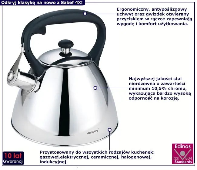 Srebrny czajnik ze stali nierdzewnej z gwizdkiem 3L S1-H37
