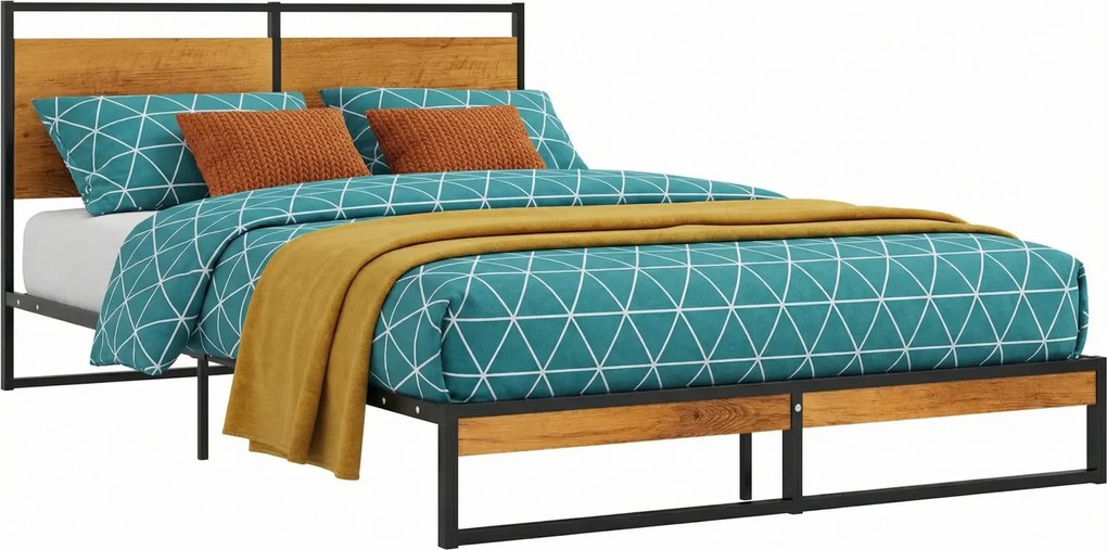 Czarne metalowe łóżko małżeńskie w stylu loft 140x200 cm S2-H50