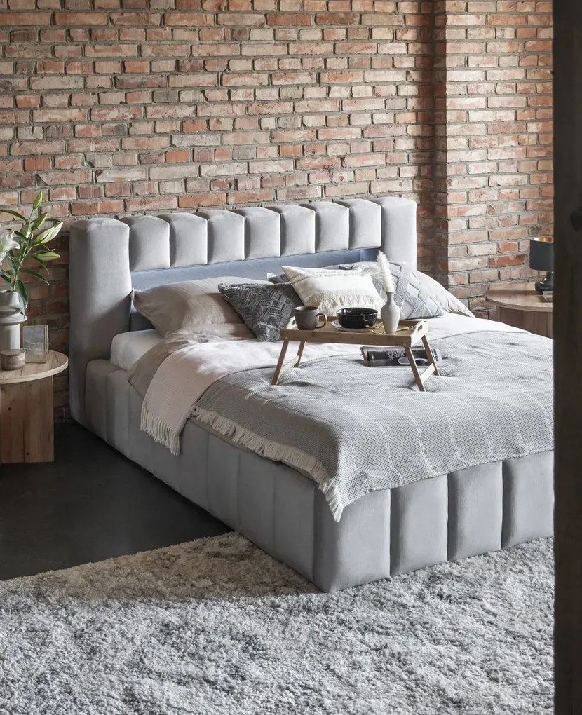 Łóżko tapicerowane LAMICA VELVET 160x200 jasnoszare z pojemnikiem ELTAP