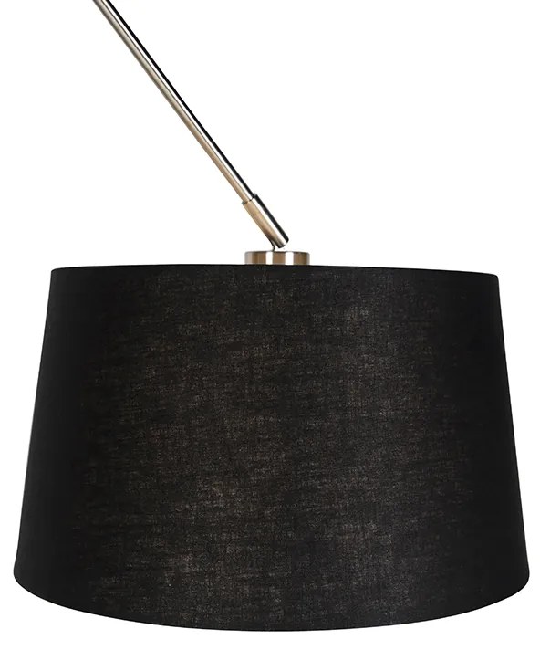 Stalowa lampa wisząca z czarnym abażurem z lnu 35 cm - Blitz Nowoczesny Oswietlenie wewnetrzne