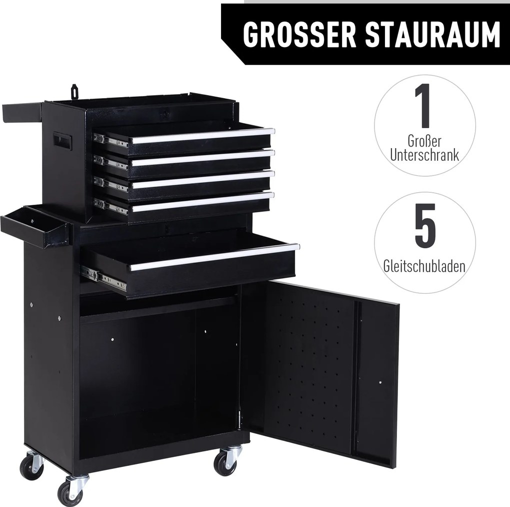 Wózek warsztatowy DURHAND skrzynka narzędziowa z 5 szufladami kółka 360° metalowy 52,5 x 28 x 104,5 cm