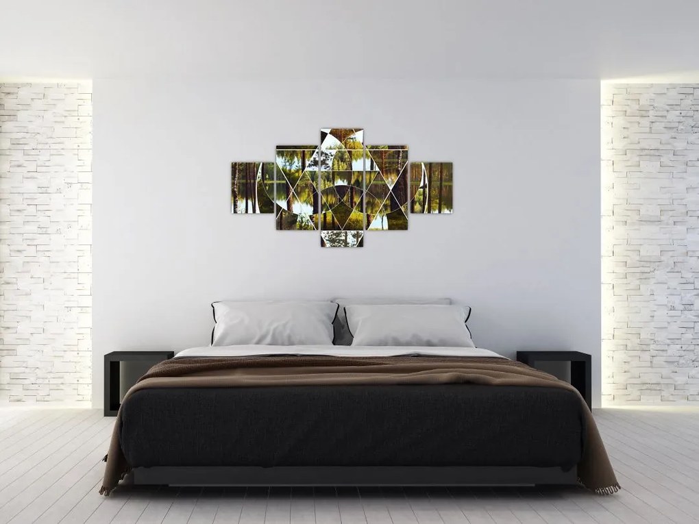 Obraz - Geometryczny kolaż na tle nordyckich lasów (125x70 cm)