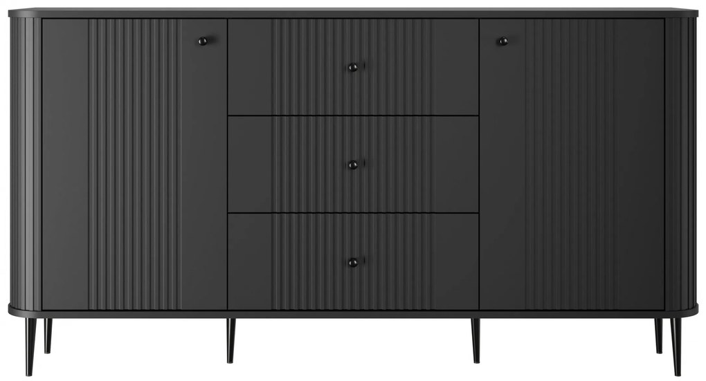 Komoda Vesper 160 cm z szufladami na nóżkach - czarny / czarne nogi