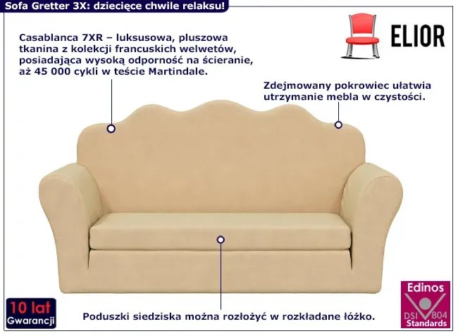 Kremowa 2-osobowa sofa dziecięca - Gretter 3X