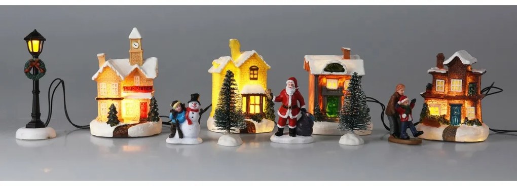 Dekoracja świąteczna LED Zimowa wioska, 10 elem., wielokolorowe, dekor 1