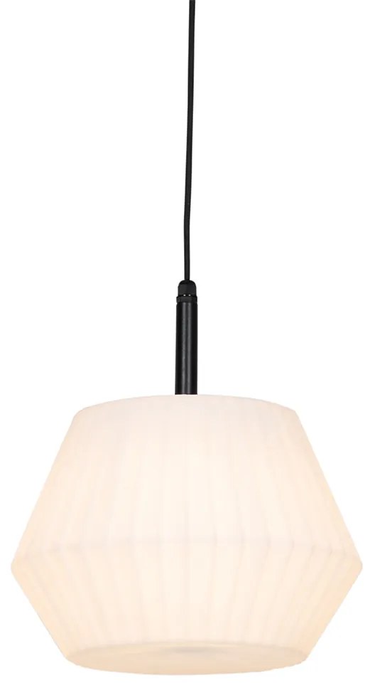 Zewnetrzna Nowoczesna zewnętrzna lampa wisząca czarna z białym kloszem 32,9 cm IP44 - Robbert Nowoczesny Oswietlenie zewnetrzne