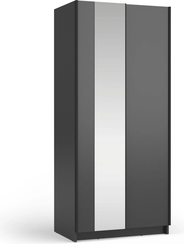 Szafa Przesuwna CERON 100 cm z Lustrem Szafa Dwudrzwiowa, Czarny