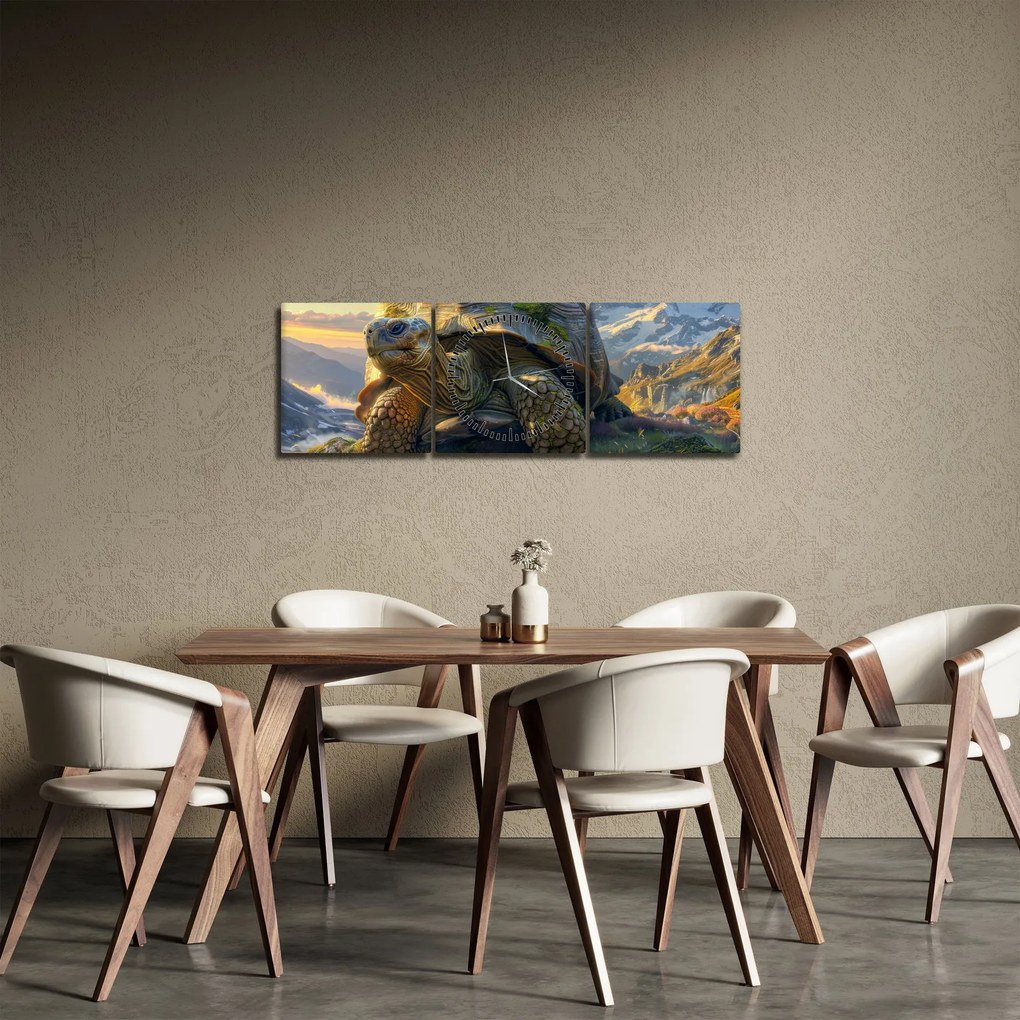 Obraz - Żółw i górski krajobraz (z zegarem) (90x30 cm)