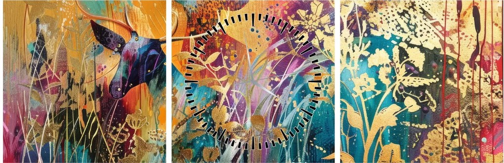 Obraz - Abstrakcyjny obraz natury (z zegarem) (90x30 cm)