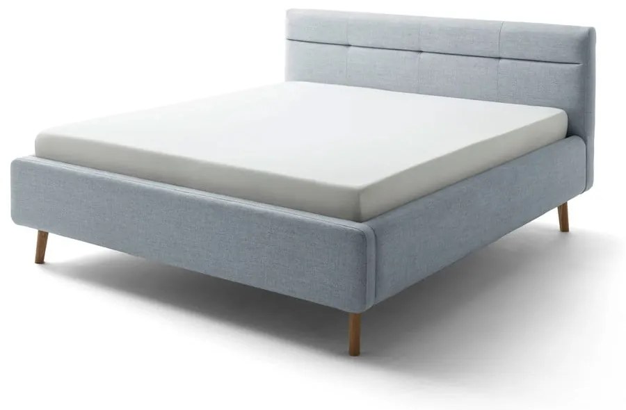 Szaroniebieskie tapicerowane łóżko dwuosobowe ze schowkiem i stelażem 180x200 cm Lotte – Meise Möbel