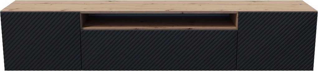 Szafka RTV CAVA - Dąb artisan / Wisząca / Front Czarny / 3 drzwi / 200 cm