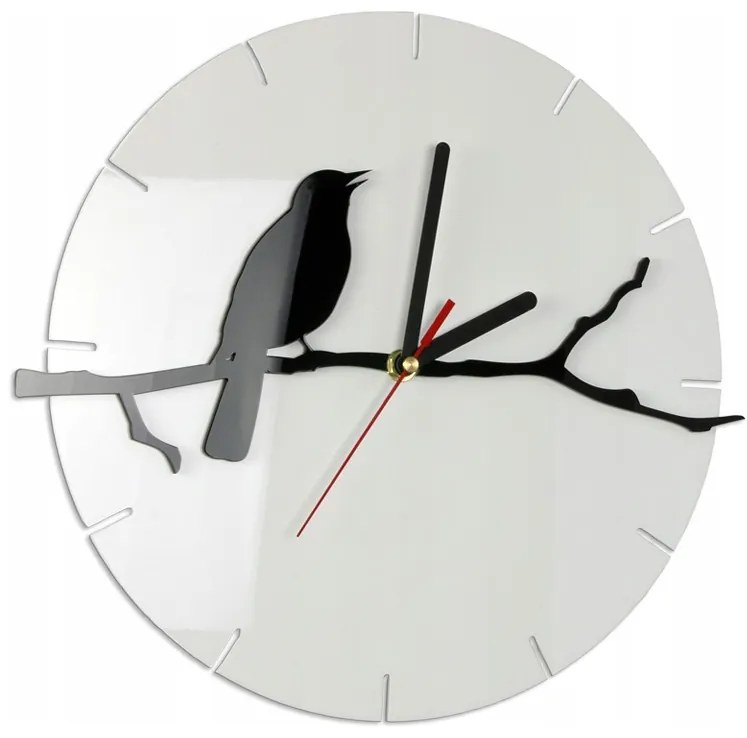 Zegar ścienny okrągły z cichym mechanizmem na ścianę akrylowy z ptakiem