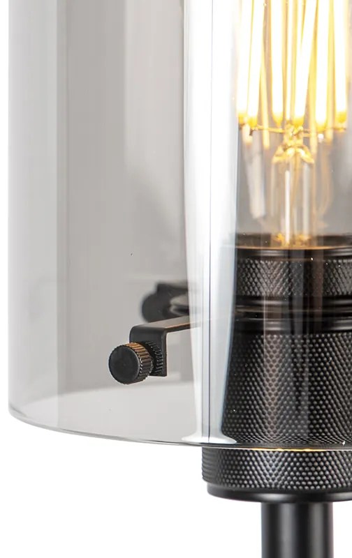 Designerska lampa podłogowa czarna z dymionym szkłem - DomeDesignerski Oswietlenie wewnetrzne