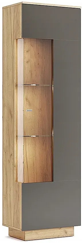 Regał słupek z witryną w kolorze dąb craft + lava mat D6-C11
