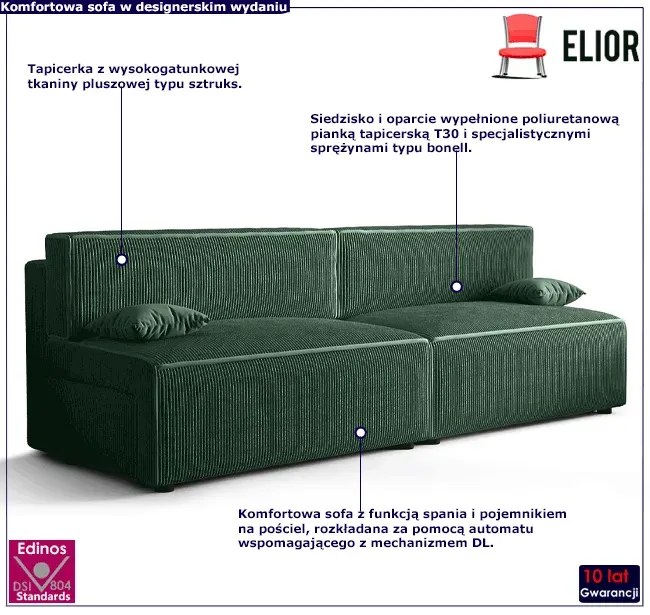 Zielona rozkładana sztruksowa sofa z funkcją spania A5-D08
