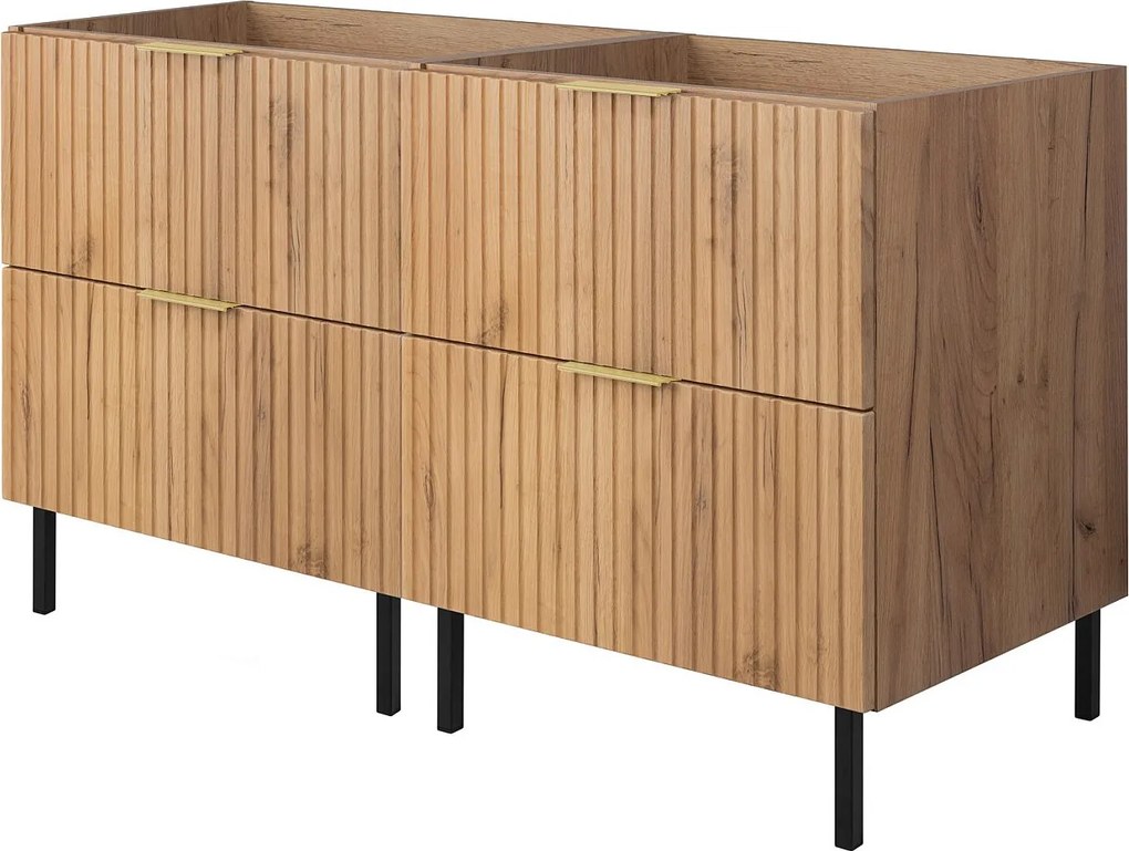 Szafka pod umywalkę, Dąb Craft, 120 (2 x 60) x 77 x 46 cm, uchwyt złoty, nogi czarne, bez blatu