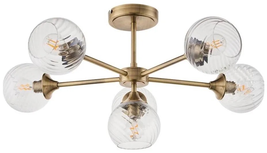 Endon 103171 - Żyrandol na drążku ALLEGRA 6xE14/7W/230V mosiądz/przezroczysty