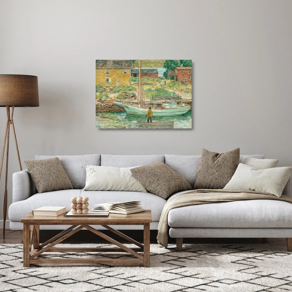 Obraz na szkle - Childe Hassam, Oyster Sloop, Cos Cob, reprodukcje (70x50 cm)