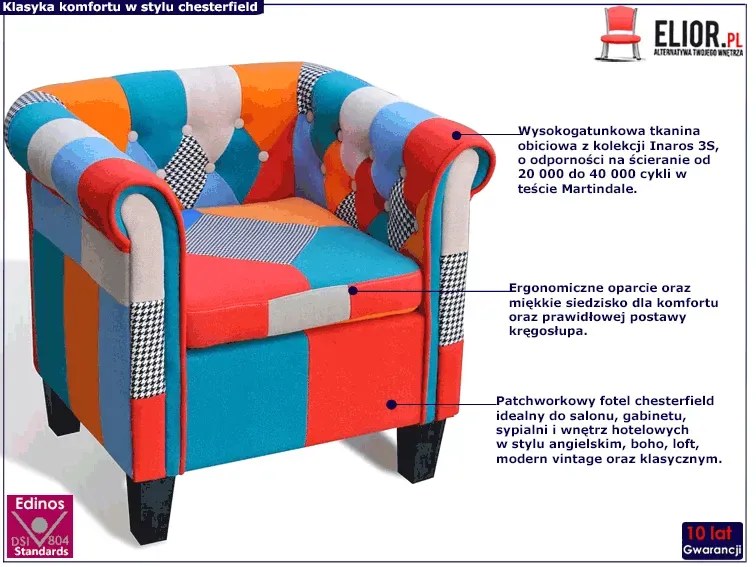 Fotel patchworkowy chesterfield - Xala