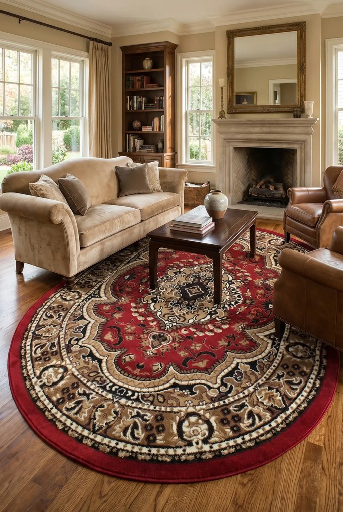 Czerwono-brązowy owalny dywan Z9-M76