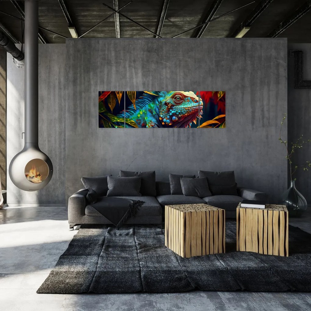 Obraz - Kolorowa iguana (170x50 cm)