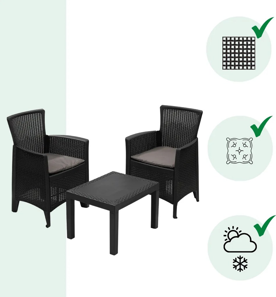 Zestaw ogrodowy FOREST, 3-częściowy, antracytowy I.P.A.E-Progarden