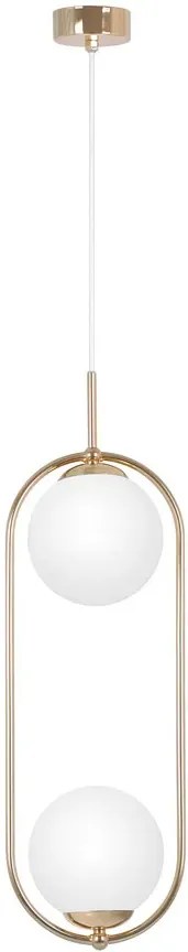 Złota eliptyczna lampa wisząca z 2 białymi kloszami 9X A669 S3-M87