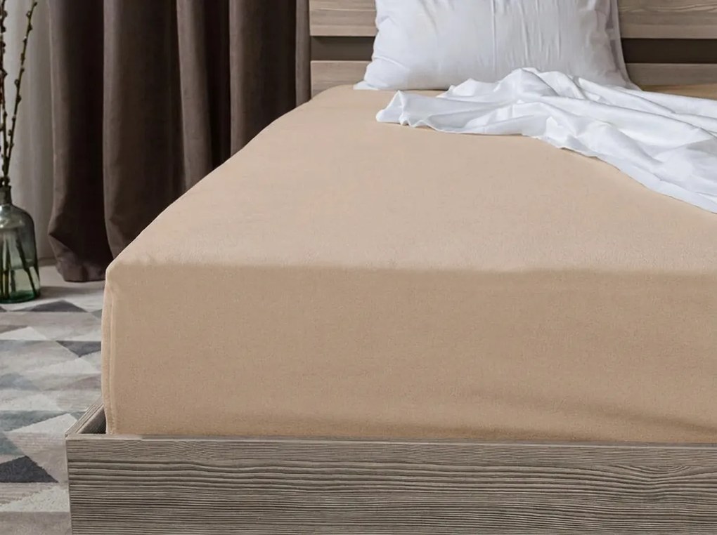 PrzytulneMieszkanie.pl Prześcieradło jersey BASIC beżowe 90 x 200 cm