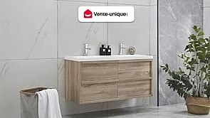 Szafka łazienkowa wisząca  z umywalką do zabudowy - Kolor jasnego naturalnego drewna - 120 cm - QUADRA