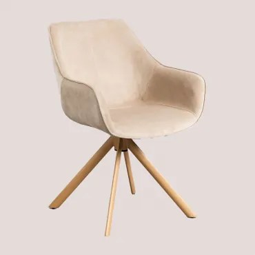 Zestaw 2 Krzeseł Jadalnianych Z Podłokietnikami, Tapicerowanych Aksamitem Lucy Beige Crema & Natural Wood - Sklum