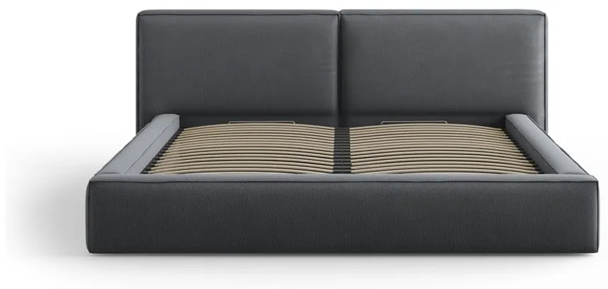 Ciemnoszare tapicerowane łóżko dwuosobowe ze schowkiem i stelażem 140x200 cm Arendal – Cosmopolitan Design