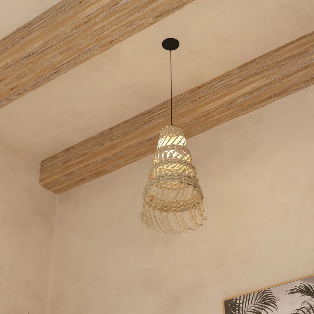 Lampa boho wisząca z plecionki ze słomy LAHYS, Ø 28 cm