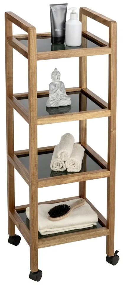 Czarny/w naturalnym kolorze regał łazienkowy z litego drewna akacjowego 35x101,5 cm Fondi – Wenko