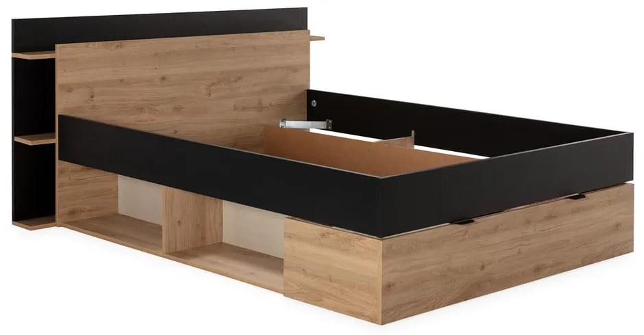Czarno-naturalne łóżko dwuosobowe w dekorze dębu ze schowkiem bez stelaża 140x190 cm Albo – Marckeric