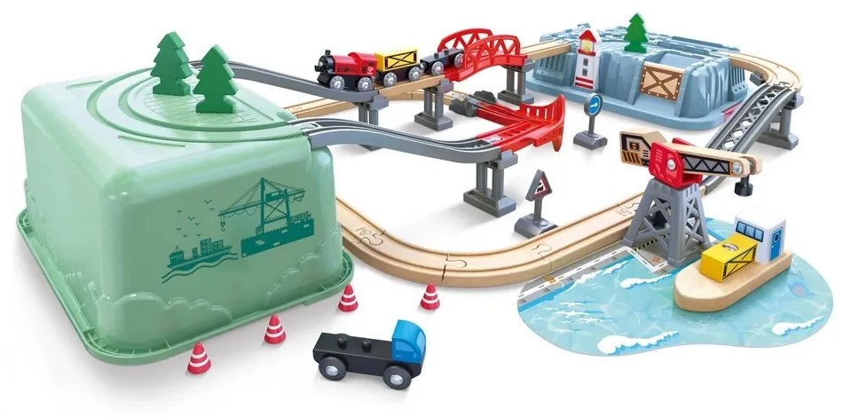 Hape Zestaw kolejowy w pudełku – Przystań