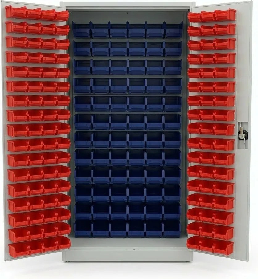 Szafa z plastikowymi pojemnikami, 1000 x 500 x 1990 mm, 72+119 boksów