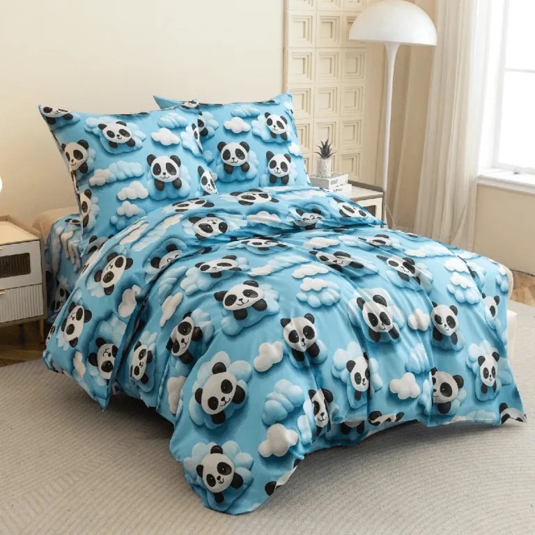 PrzytulneMieszkanie.pl PrzytulneMieszkanie.pl Pościel z mikrofibry SKY PANDA niebieska Rozmiar pościeli: 70 x 80 cm | 140 x 200 cm