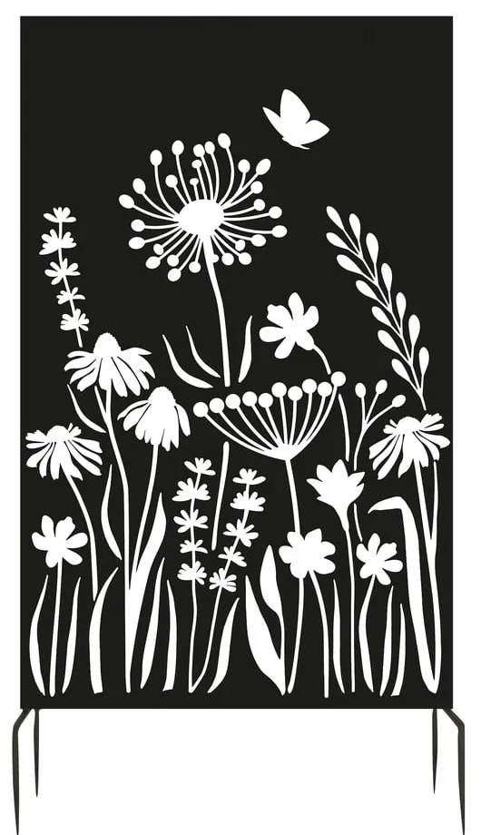 Czarna metalowa osłona balkonowa 100x186 cm Flowers – Esschert Design