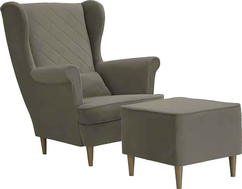 Fotel uszak skandynawski z podnóżkiem CLEO Jasny brąz