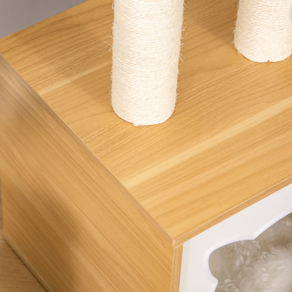 PawHut Cat House Zabawka Pet Ball Zdejmowany Aksamitny Poliester Sizal Dąb 35x35x81cm | Aosom PL