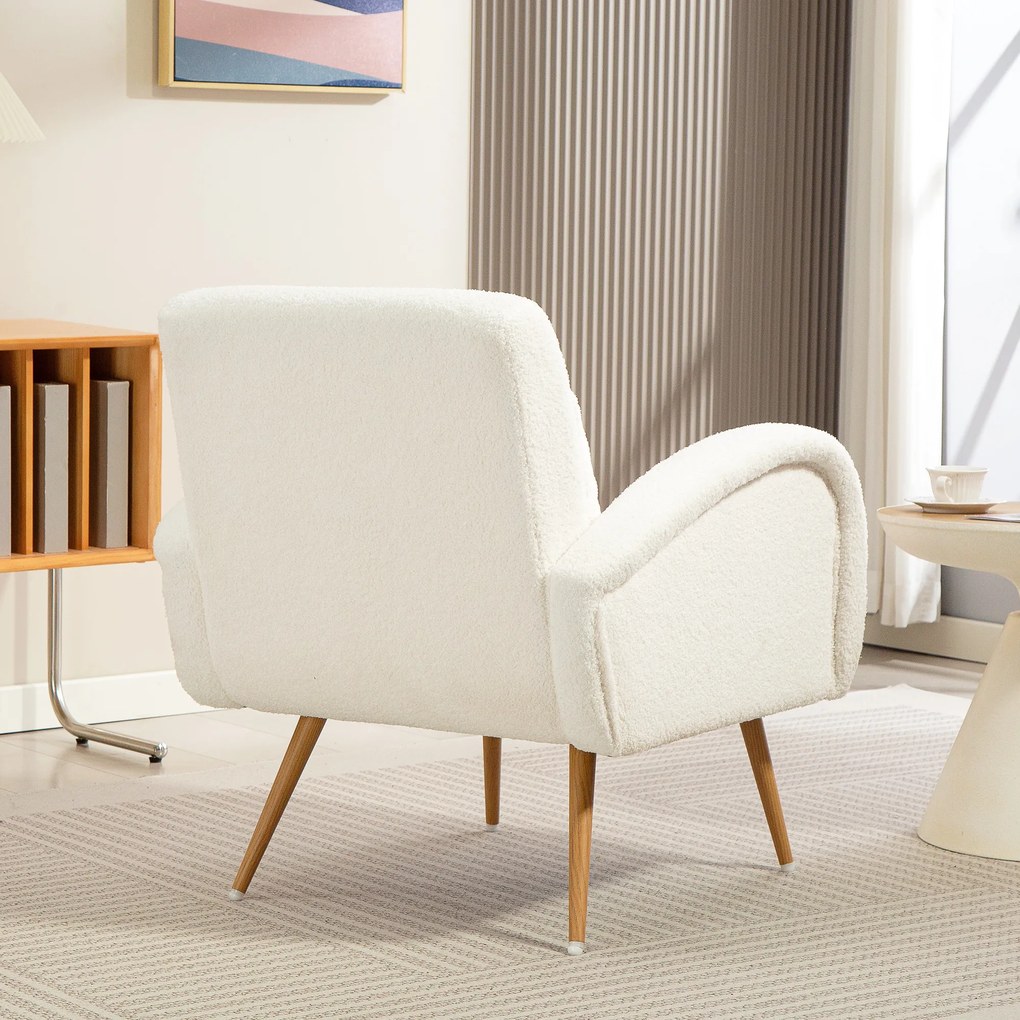 HOMCOM Fotel tapicerowany, z pokrowcem z fleece, z podłokietnikami i poduszką lędźwiową, z metalowymi nogami, fotel do czytania, kremowy